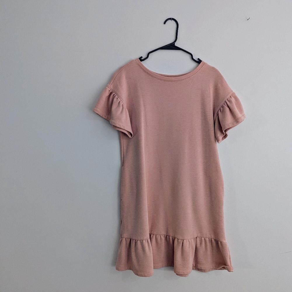 LOFT Pink Ruffle Sleeve & Hem Casual Dress - Size Medium, Comfy Pockets, casual